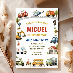 Invitation Fête d'anniversaire Camion Train Voitures Bip Klax