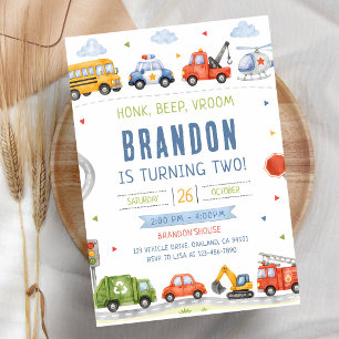 Invitation Fête d'anniversaire Camion Voitures Tchou Tchou Kl