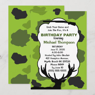Invitation Fête d'anniversaire Camouflage Chasseur de Cerfs