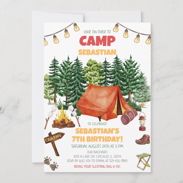 Invitation Fête d'anniversaire camping (Devant)