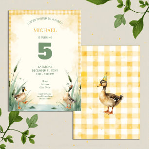 Invitation Fête d'anniversaire canard aquarelle sarcelle et j