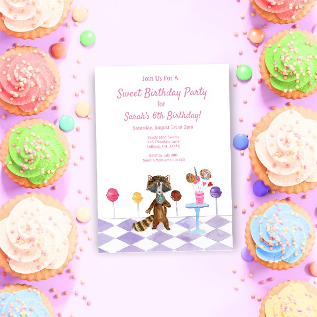 Invitation Fête d'anniversaire Candy Aquarelle (Créateur téléchargé)