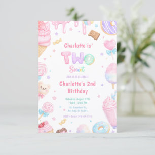 Invitation Fête d'anniversaire Candy Pastel Douce Deux