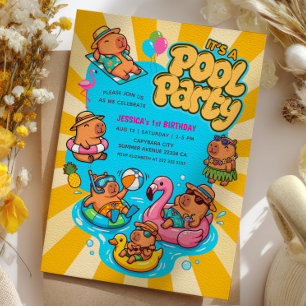 Invitation Fête d'anniversaire Capybara Piscine Rayons de sol