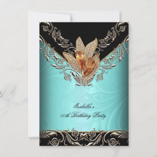 Invitation Fête d'anniversaire Caramel Or Bleu sarcelle Éléga