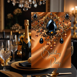 Invitation Fête d'anniversaire Caramel Or Soie Noir Bijou