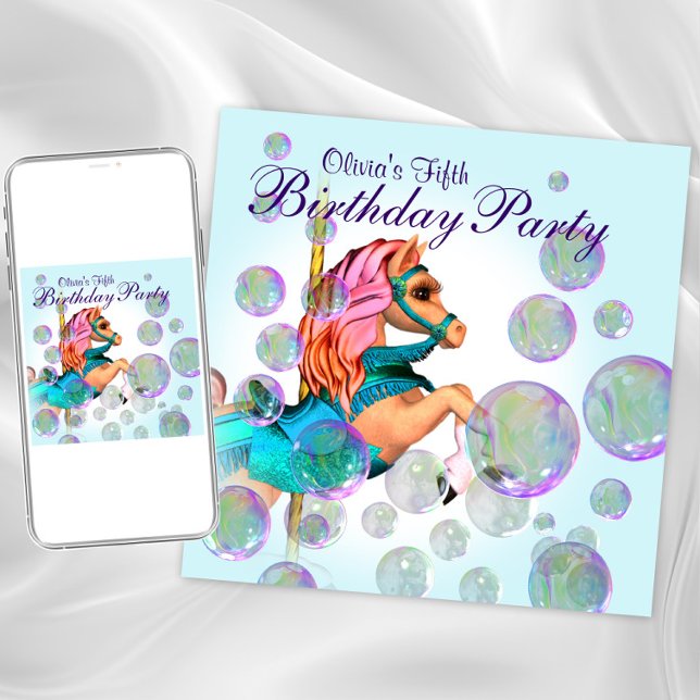 Invitation Fête d'anniversaire Carousel Pony Girls (Carousel pony any occasion invitation. Instant download and printed invitations available.)