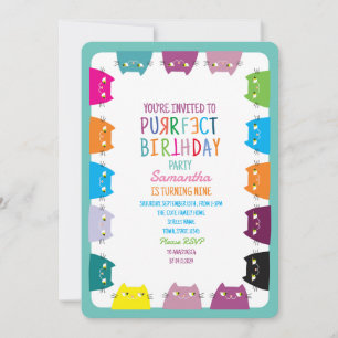 Invitation Fête d'anniversaire Cat Purrfect