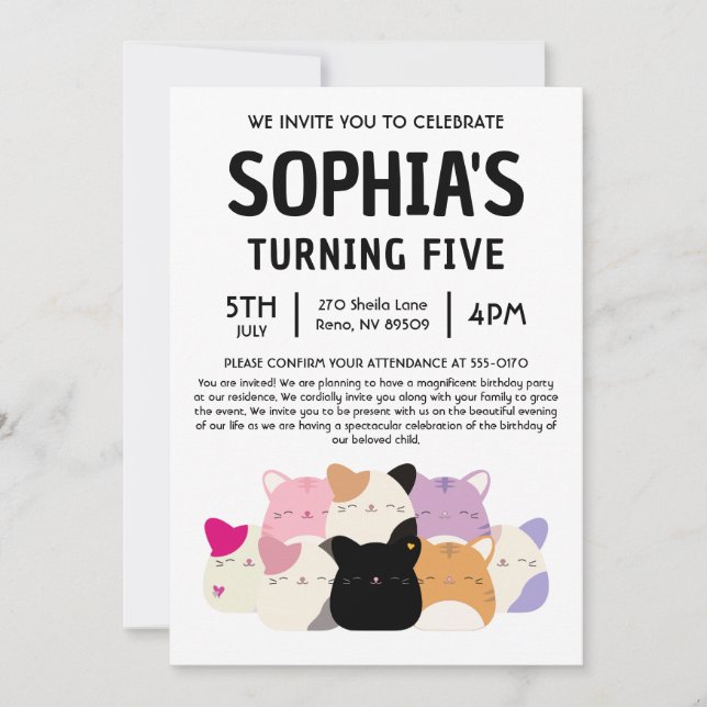 Invitation Fête d'anniversaire Cat Squishmallow (Devant)
