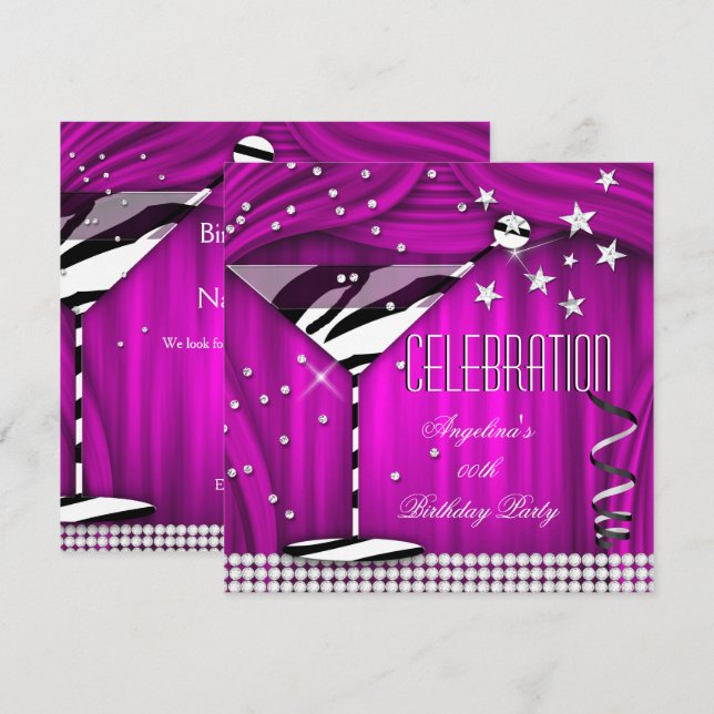 Invitation Fête d'anniversaire Célébration Violet Rose Zèbre (Devant / Derrière)