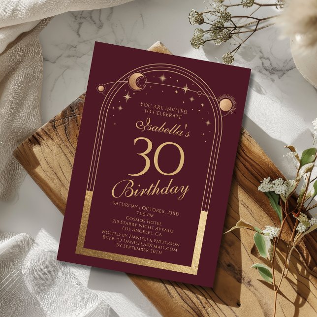 Invitation Fête d'anniversaire céleste Red Gold 30 ans (Créateur téléchargé)