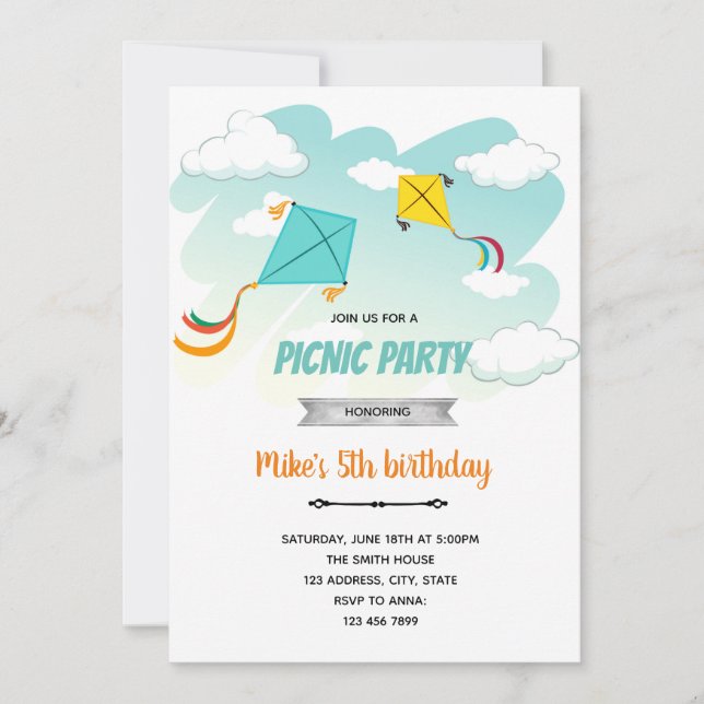 Invitation fête d'anniversaire cerf-volant (Devant)