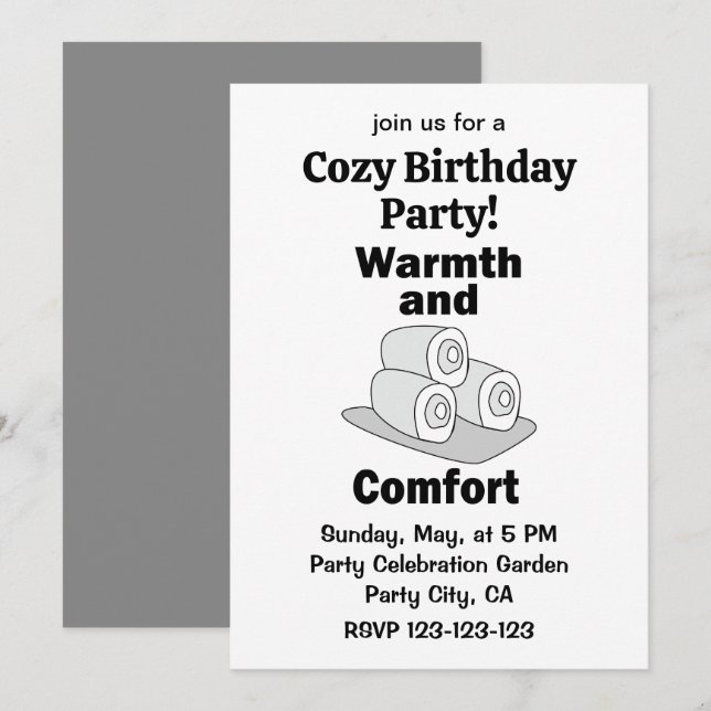 Invitation Fête d'anniversaire Chaleur et Confort des Serviet (Devant / Derrière)