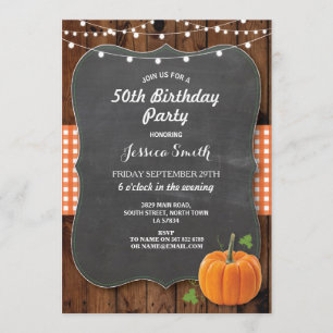 Invitation Fête d'anniversaire Chalk Rustic Wood Citrouille A