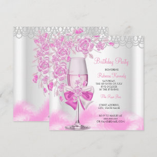 Invitation Fête d'anniversaire Champagne Blanc Rose Rose Pink