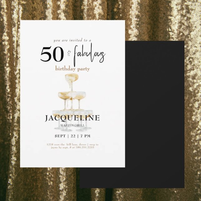 Invitation Fête d'anniversaire champagne moderne 50 ans et fa (Créateur téléchargé)