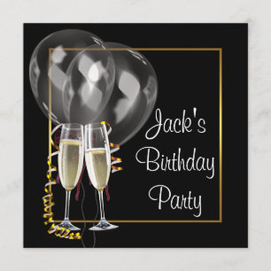 Invitation Fête d'anniversaire Champagne Noir Or pour Homme
