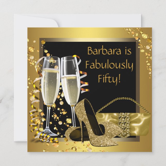 Invitation Fête d'anniversaire Champagne Or Noir (Devant)