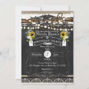 Invitation Fête d'anniversaire champêtre avec fers à cheval e