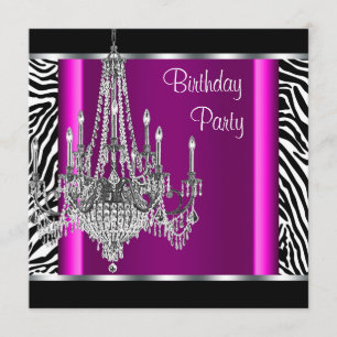 Invitation Fête d'anniversaire Chandelier Zèbre Rose Chaud