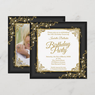 Invitation Fête d'anniversaire charbon noir Or Blanc Photo