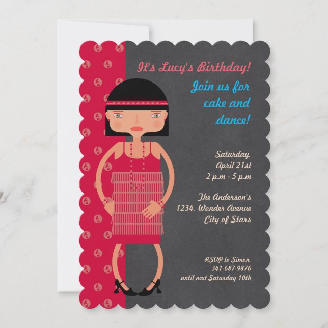 Invitation Fête d'anniversaire Charleston Chic pour fille (Devant)