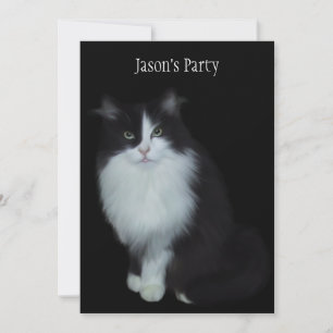 Invitation Fête d'anniversaire Chat sur fond noir