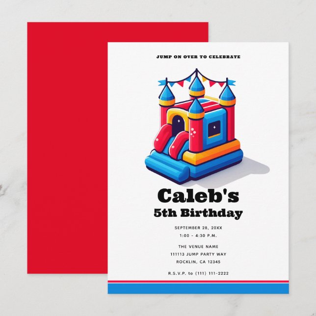 Invitation Fête d'anniversaire château gonflable pour enfants (Devant / Derrière)