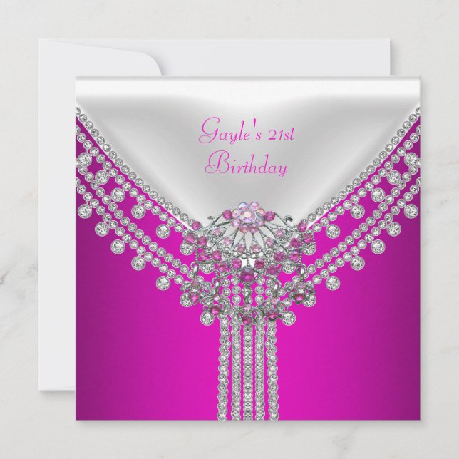 Invitation Fête d'anniversaire Chaud Rose Blanc Diamant Joyau (Devant)