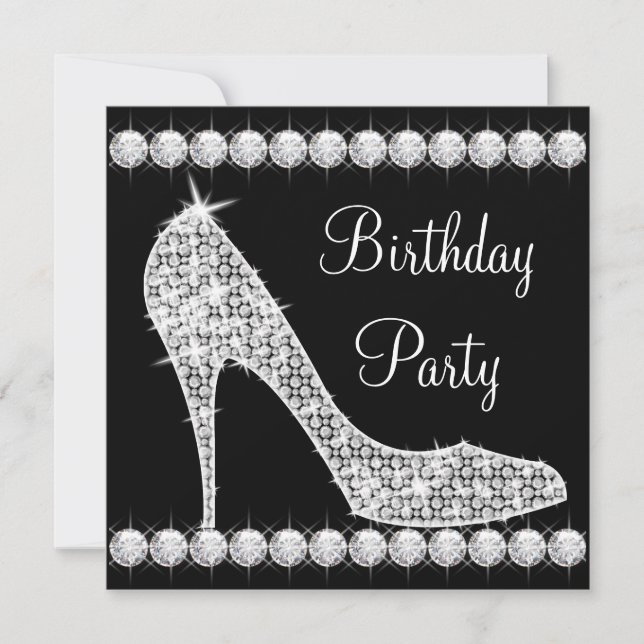 Invitation Fête d'anniversaire chaussure à talon haut diamant (Devant)