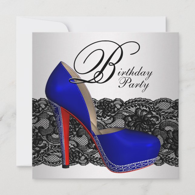 Invitation Fête d'anniversaire chaussure à talon haut noir et (Devant)