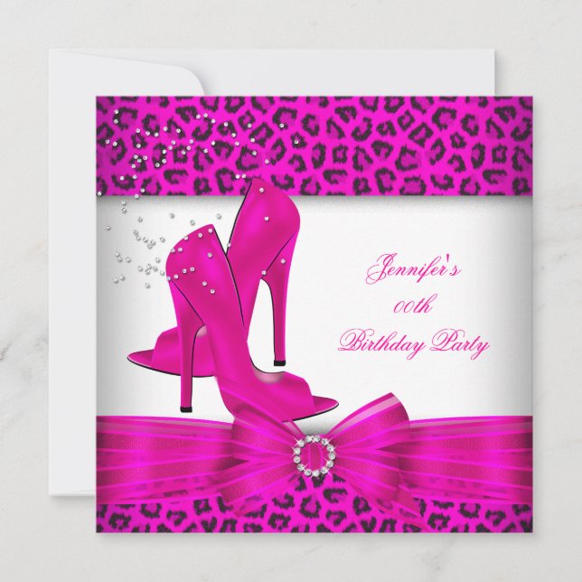 Invitation Fête d'anniversaire chaussure à talon haut rose vi (Devant)