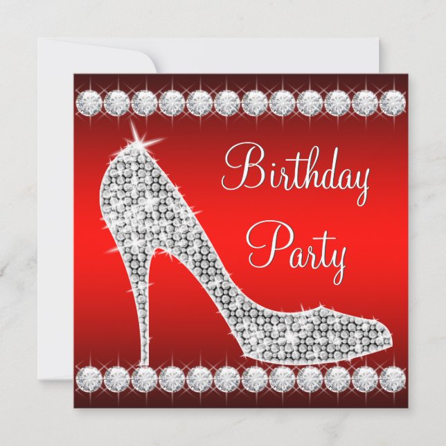 Invitation Fête d'anniversaire chaussure à talon haut rouge d (Devant)