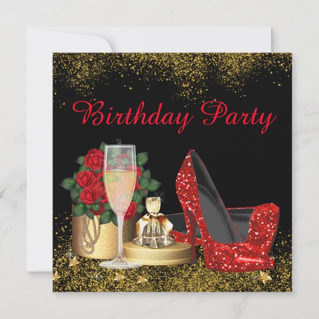 Invitation Fête d'anniversaire chaussure à talon haut rouge G (Devant)