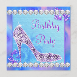 Invitation Fête d'anniversaire chaussure à talon haut violet 