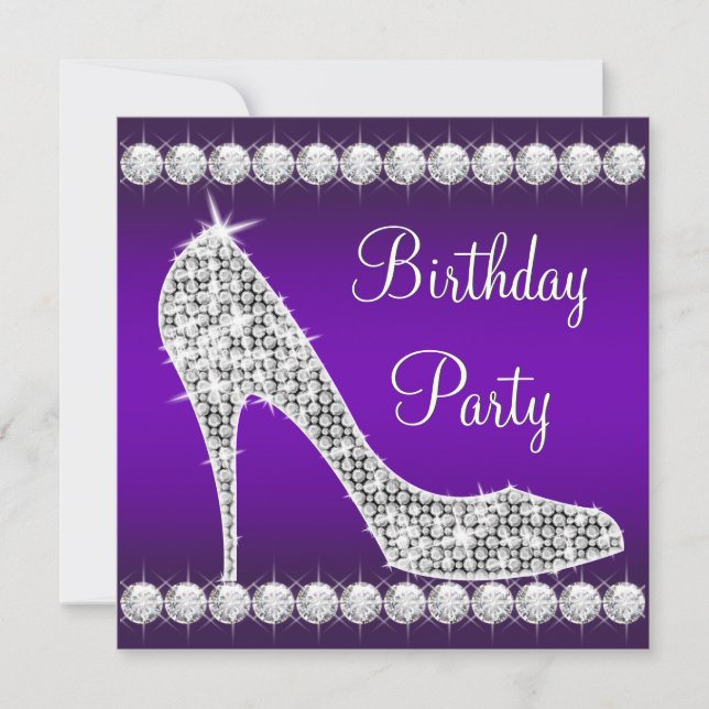 Invitation Fête d'anniversaire chaussure à talon haut violet  (Devant)