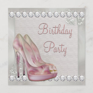 Invitation Fête d'anniversaire chaussure à talon rose élégant