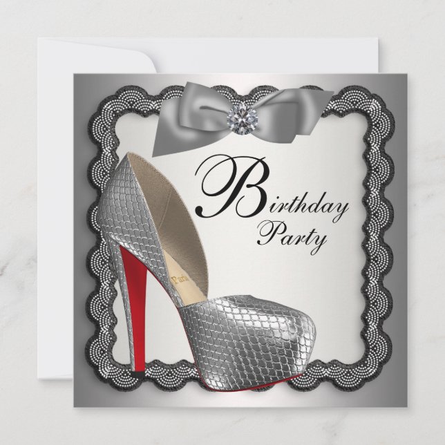 Invitation Fête d'anniversaire chaussure à talons hauts noir  (Devant)