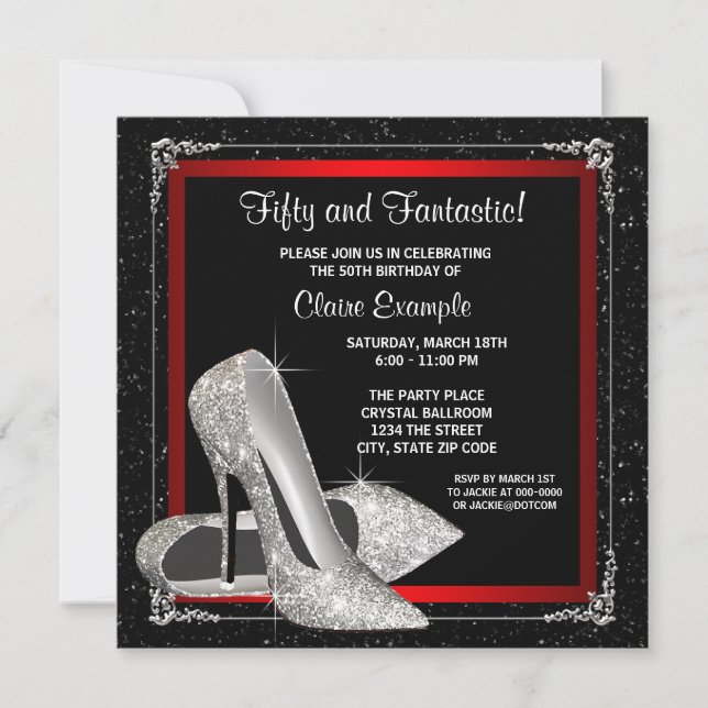 Invitation Fête d'anniversaire chaussures à talons hauts pail (Devant)