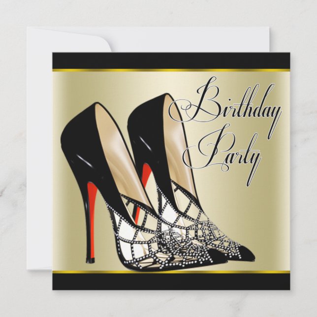 Invitation Fête d'anniversaire chaussures à talons hauts roug (Devant)