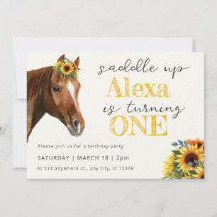 Invitation Fête d'anniversaire Cheval et Tournesol Selle