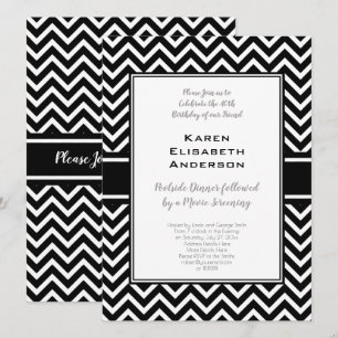 Invitation Fête d'anniversaire Chevron noir et blanc