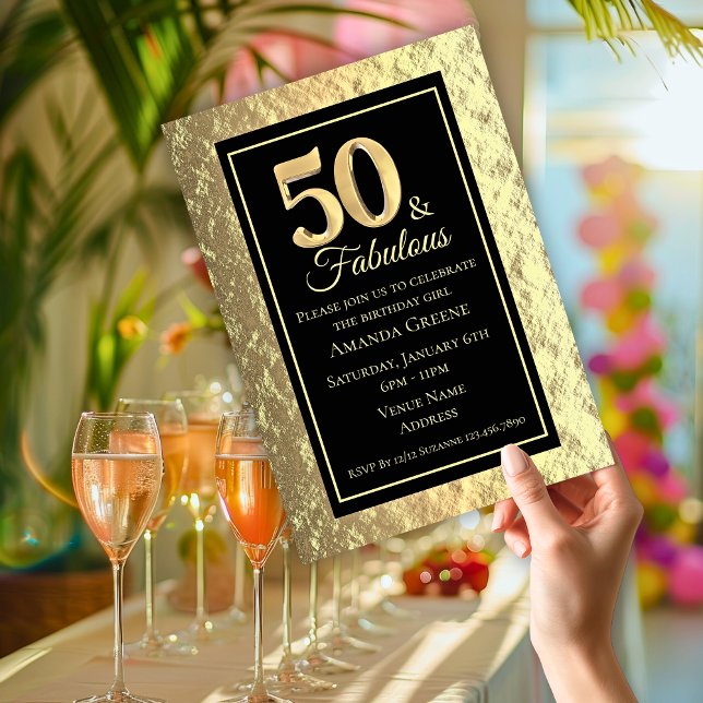 Invitation Fête d'anniversaire Chic 50 & Fabuleuse Or (Please Note: The foil elements are simulated and no foil will be used in the making of this product.)