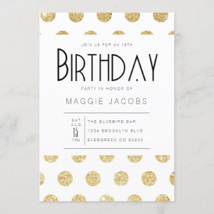 Invitation Fête d'anniversaire chic à pois dorés
