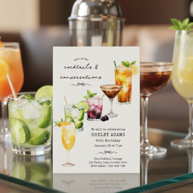 Invitation Fête d'anniversaire Chic Cocktails & Conversations (Cocktails & Conversations - an invite to a night of drinks and good company)