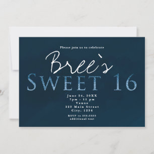 Invitation Fête d'anniversaire chic élégant SWEET 16 Bleu