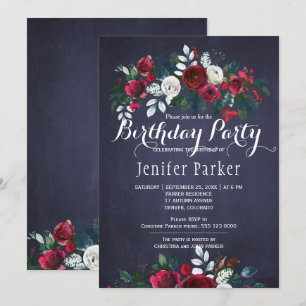 Invitation Fête d'anniversaire chic florale aquarelle hiver m