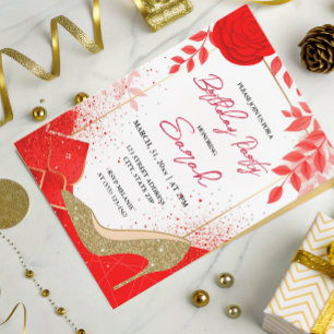 Invitation fête d'anniversaire chic glam rouge or parties sci