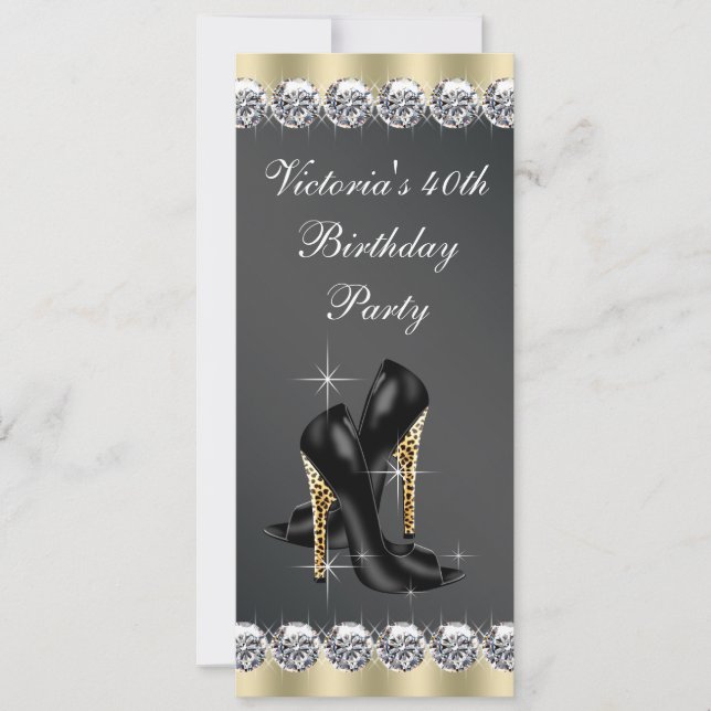 Invitation Fête d'anniversaire chic noir 40 ans femme (Devant)