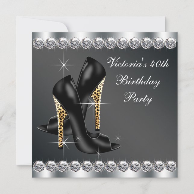 Invitation Fête d'anniversaire chic noir pour femme (Devant)
